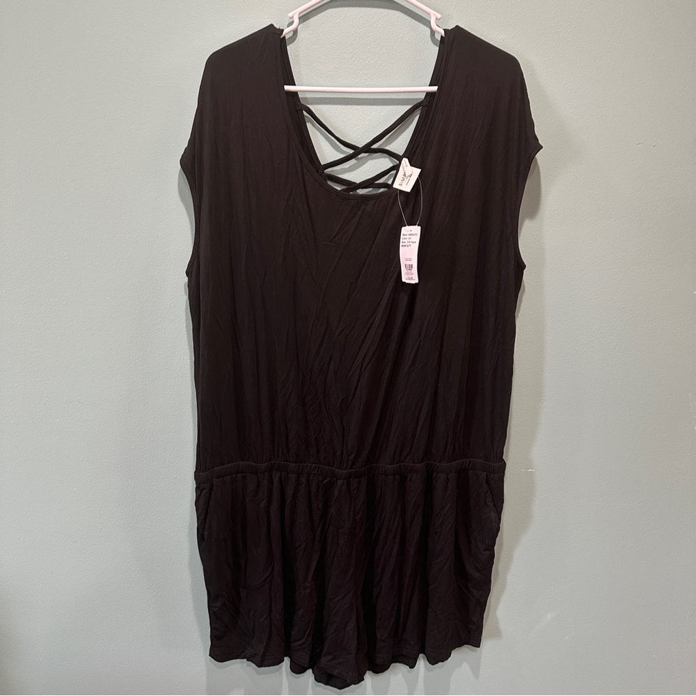 NWT SIMPLE Black Sleeveless Romper with Crisscross Back